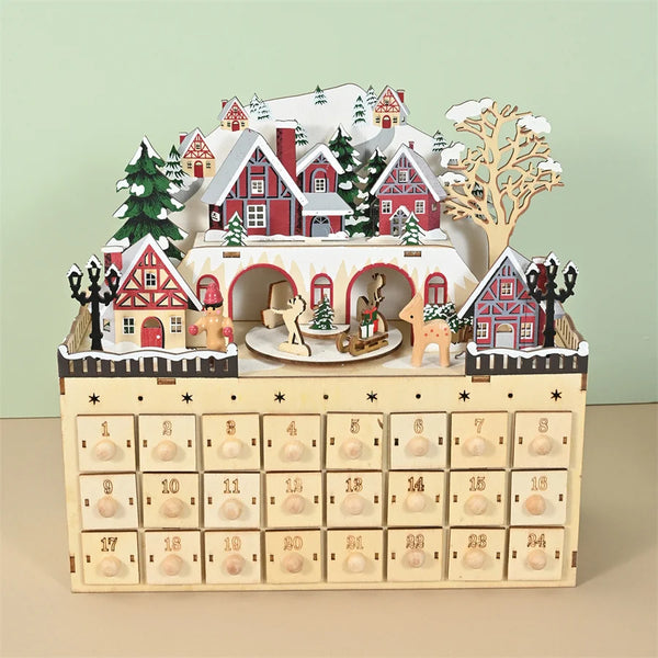 Christmas Wooden LED Lighting Music Box Countdown Calendar for Holiday Decorations Gift