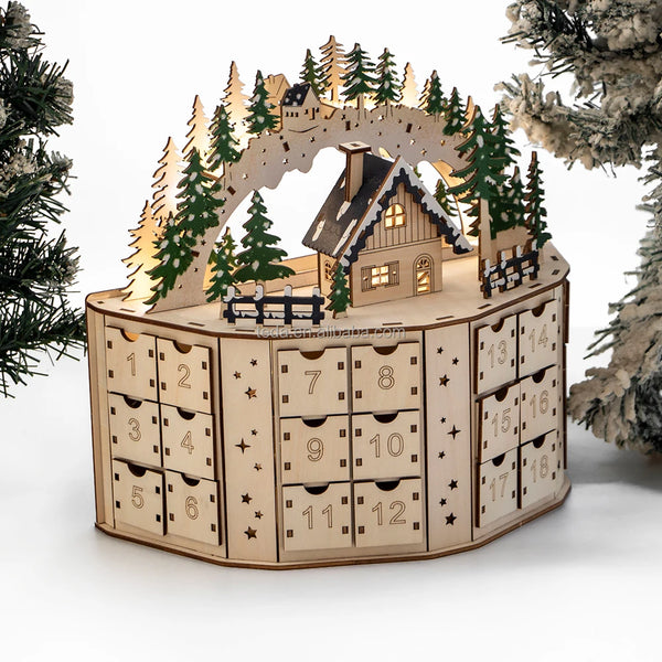 LED Christmas Wooden Advent Calendar December 1st Countdown for Kids Christmas Gift