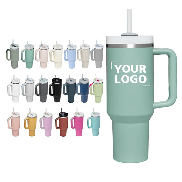 40OZ 304 Stainless Steel Thermos Mug With Straw Large Ice Cup Car Portable Handle