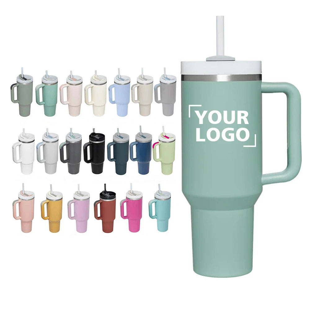 40OZ 304 Stainless Steel Thermos Mug With Straw Large Ice Cup Car Portable Handle