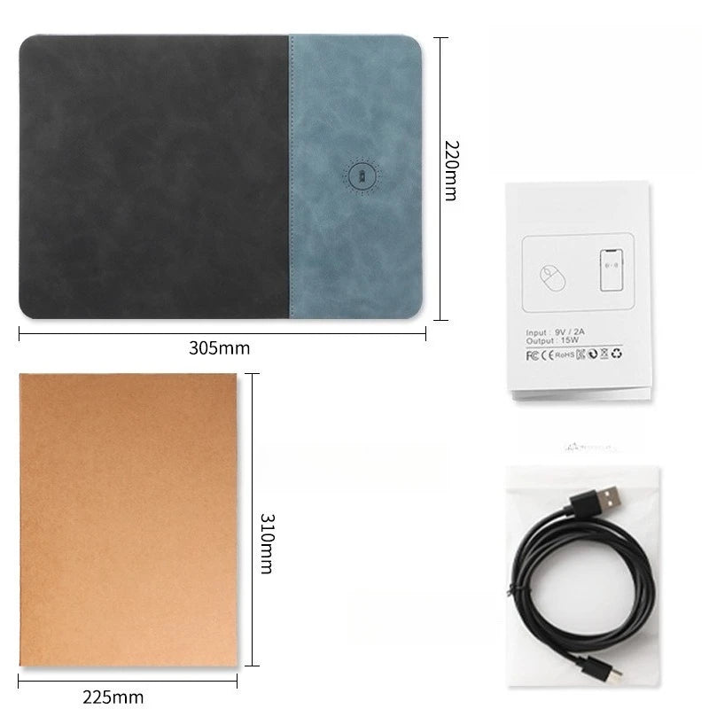 15W Fast Wireless Charging Mouse Pad, Small PU Leather Non-Slip Desk Mat with for Office