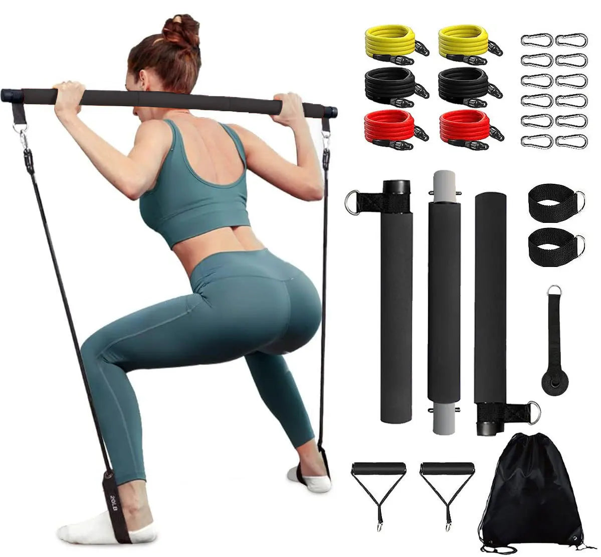 3 Section Yoga Bar Kit Resistance Band Bar Pilates Fitness Bar Stretching Strength