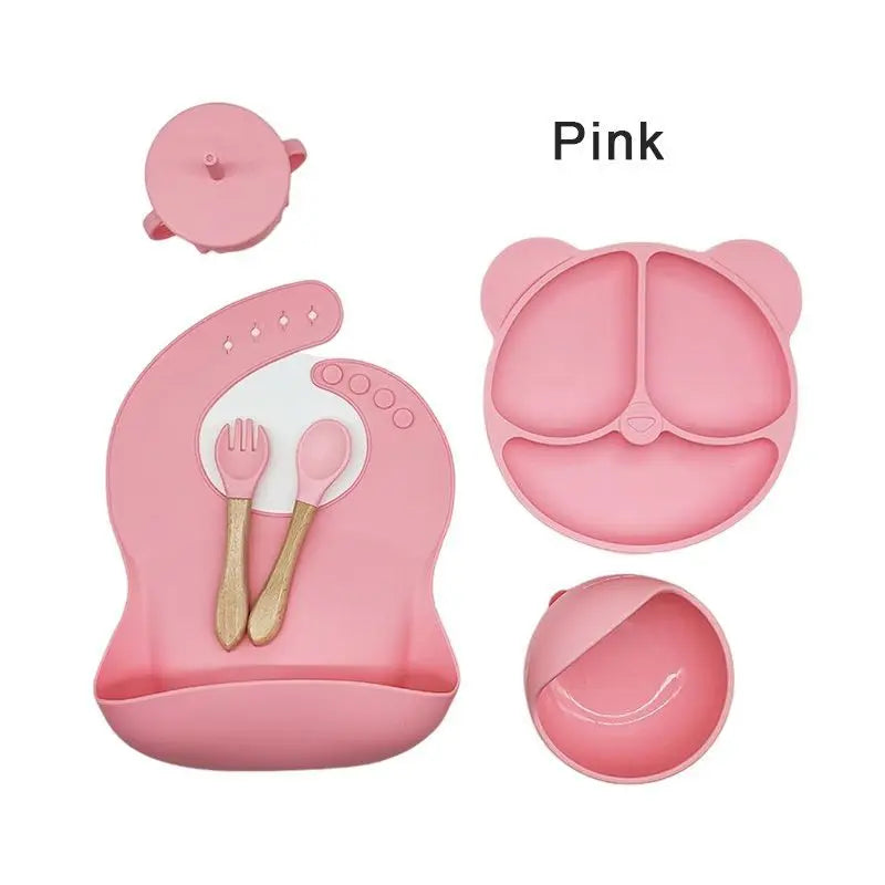 Children'S Silicone Baby Feeding Set BPA Free Toddler Dinnerware Includes Bib Plate Bowl