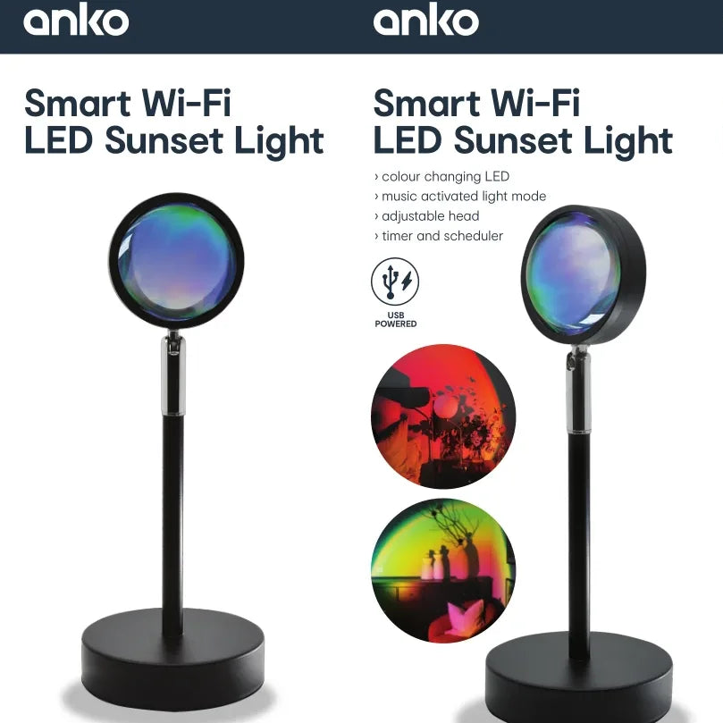 Smart WiFi LED Sunset Lamp Projector with App Control and Multiple Colors