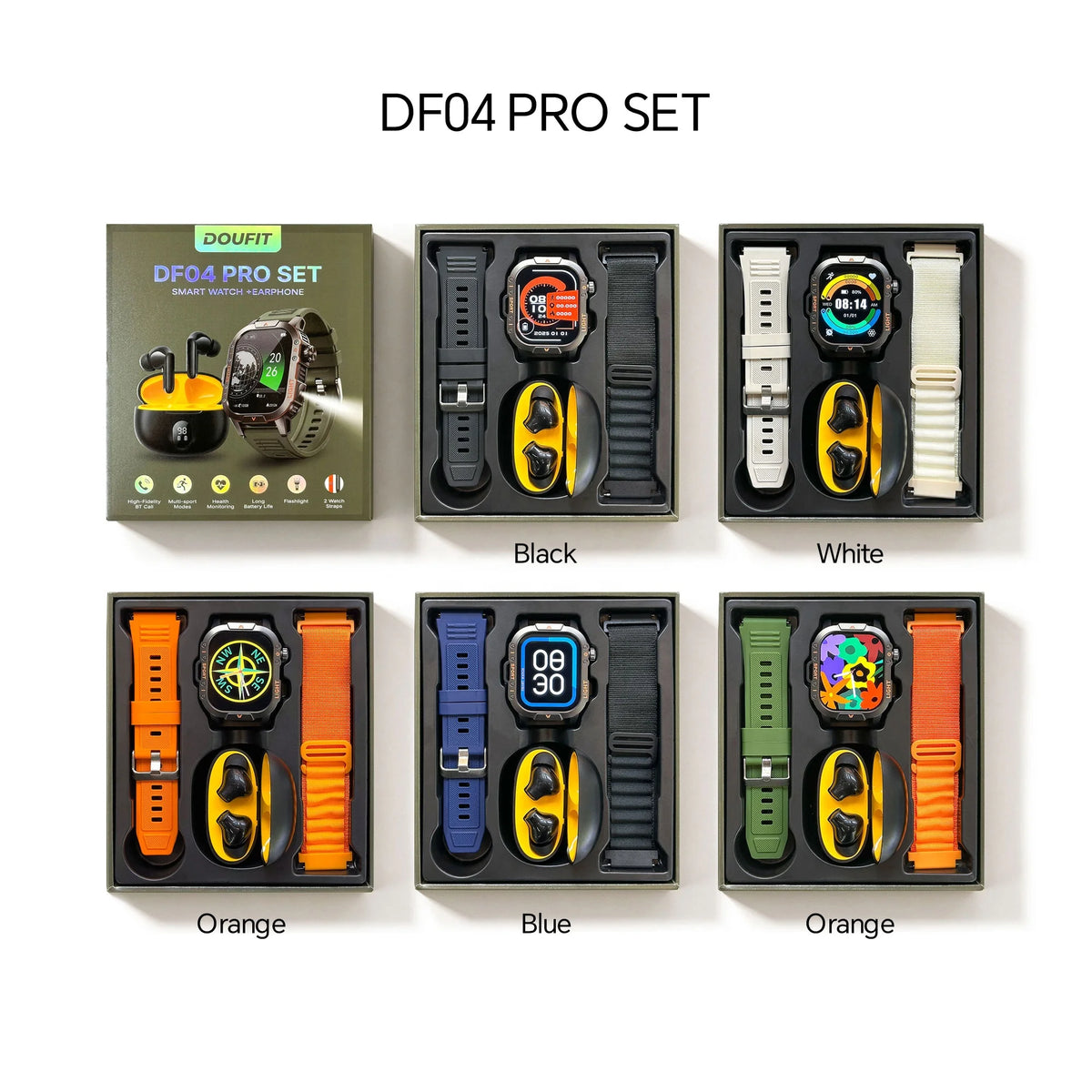 DF04 PRO Smart Watch Rugged SET Reloj Inteligente Dual Straps Outdoor Sport Flashlight