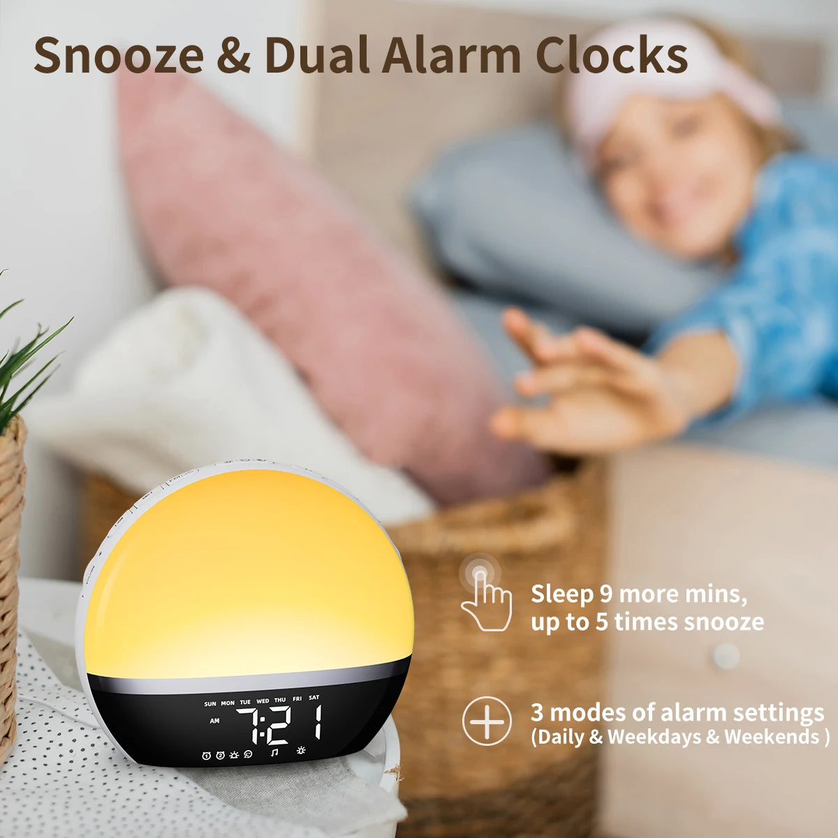 Snooze Colored Light Sunrise Wake Up Alarm Clock Wake-Up Light with Radio