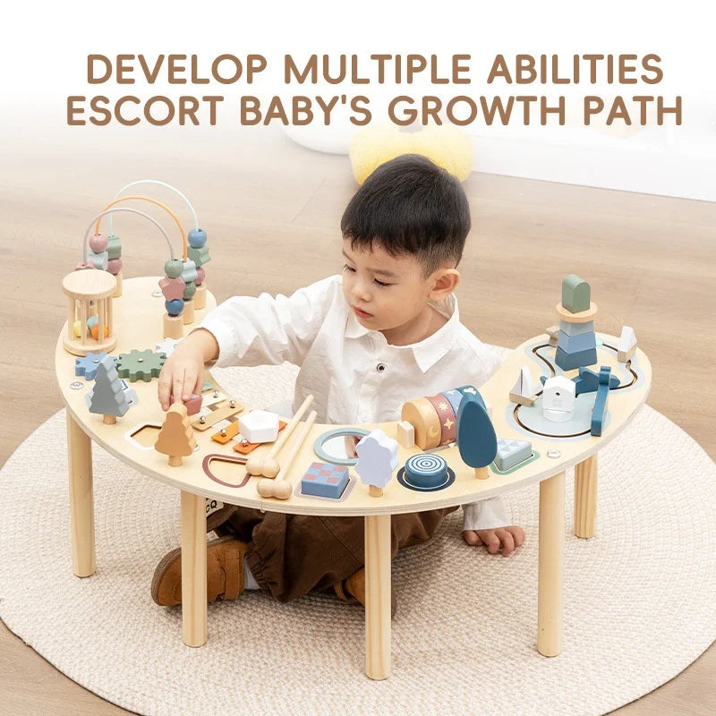 Montessori Wooden Children 4-6 Years Activity Table Busy Board Game Beads Blocks Hand-Eye