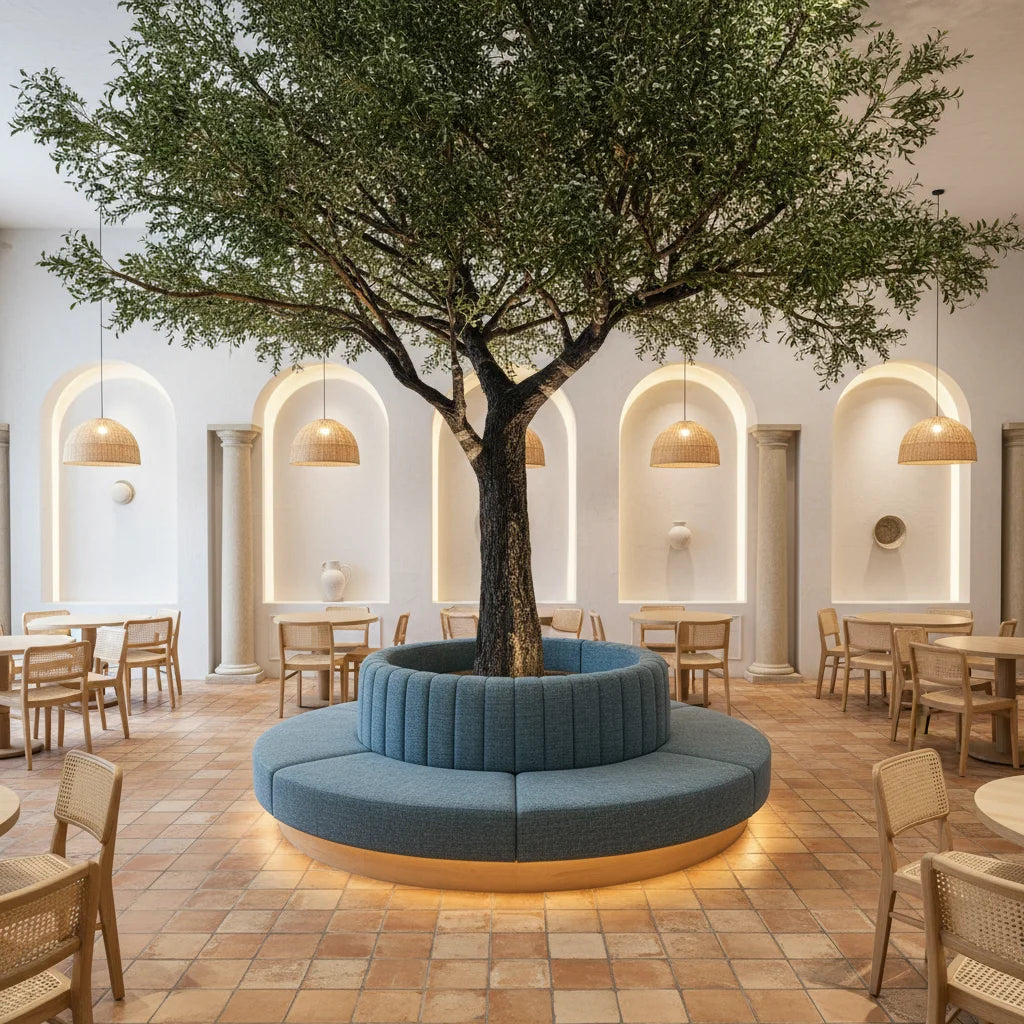 Custom 13Ft High Artificial Olive Tree Made From Fiberglass Wood Trunk With Plastic