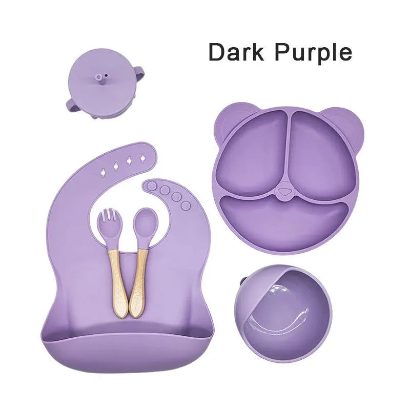Children'S Silicone Baby Feeding Set BPA Free Toddler Dinnerware Includes Bib Plate Bowl