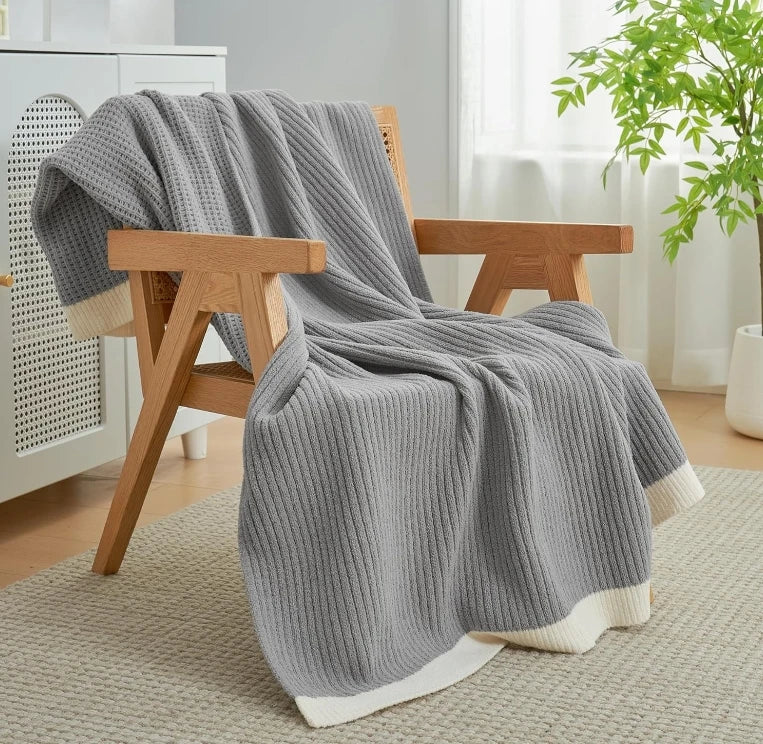 100% Cotton Knit Chunky Blanket Lightweight Breathable Cozy Summer Blankets for Bed