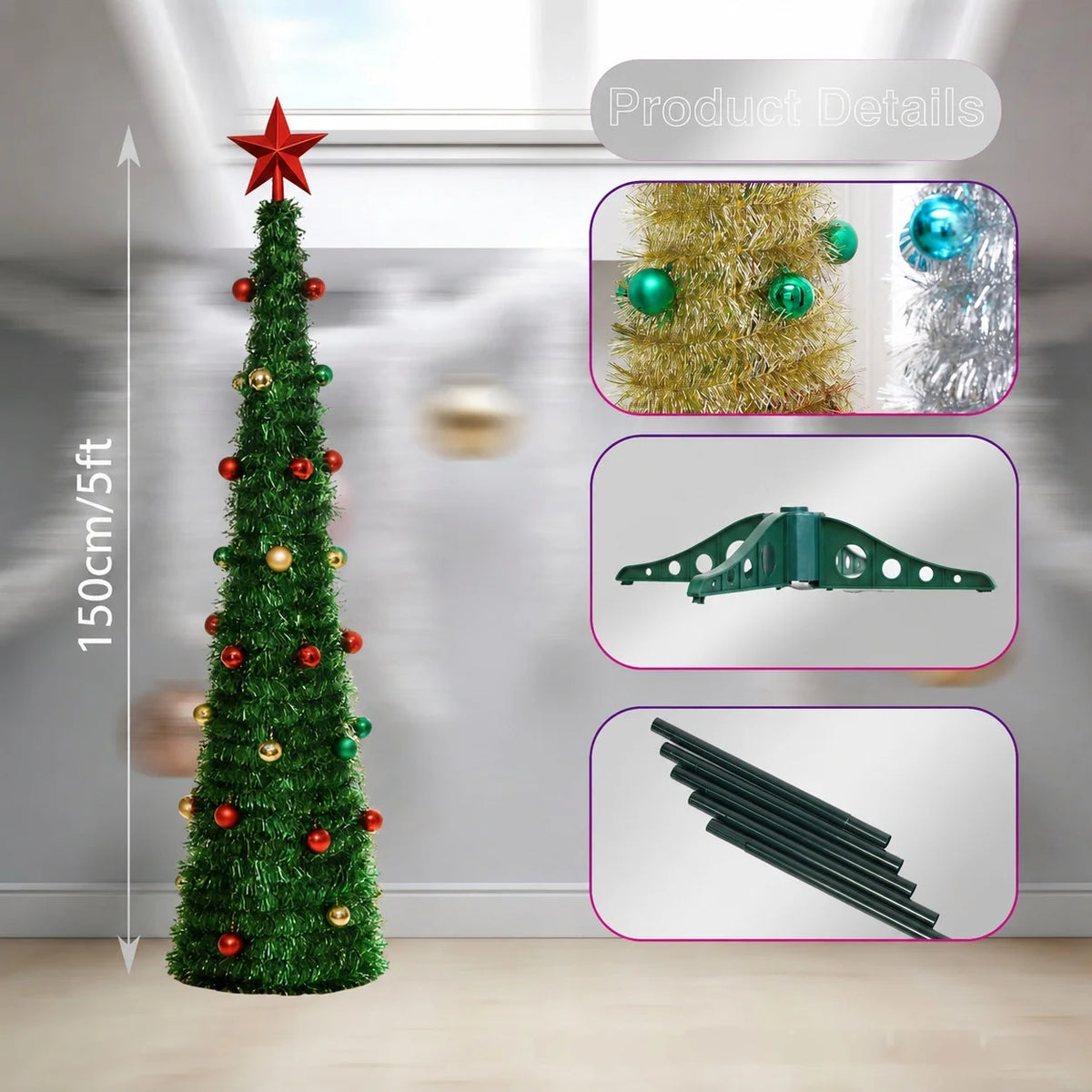 Colorful Sequins Folding Tops Foldable Christmas Tree with Mini Ball Artificial Ornaments