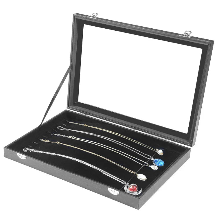 Custom Jewelry Organizer Boxes Display Travel Jewelry Case Portable Velvet Glass Cover