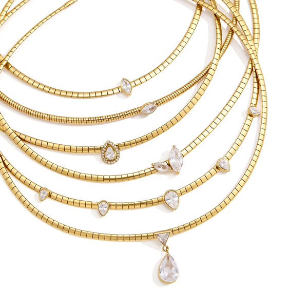 Women'S 18K Gold-Plated Stainless Steel Choker Necklace Sporty Light Luxury Elastic