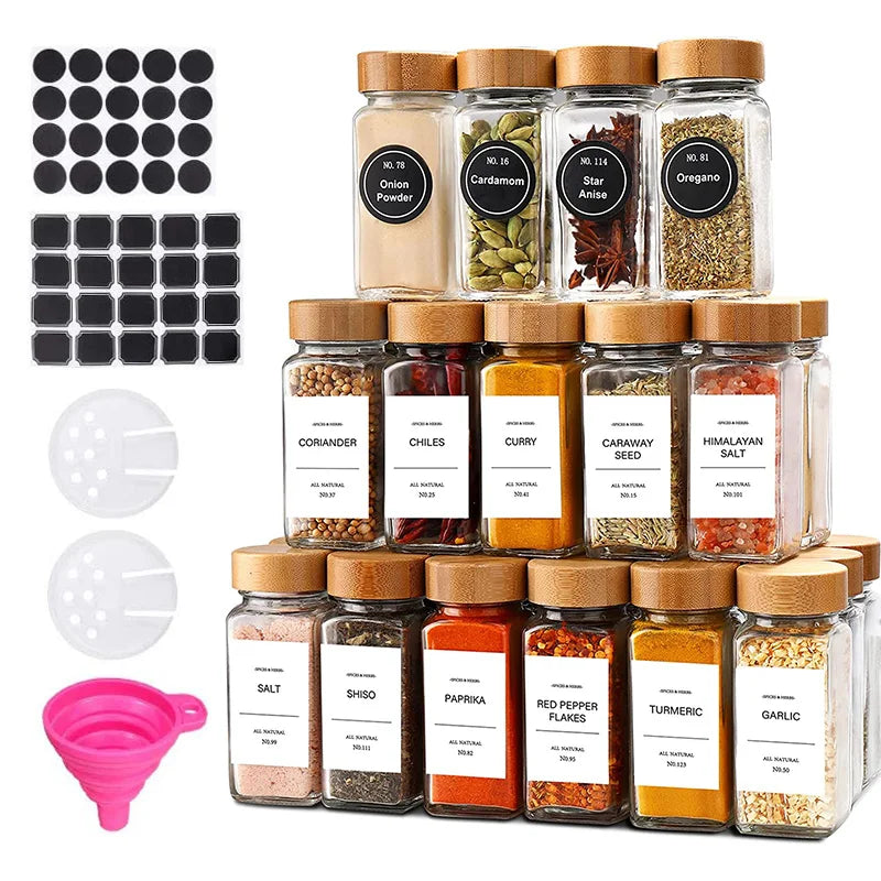 12Pcs Spice Jars 4OZ Glass Seasoning Jars Bamboo Lids Airtight Sealing With Label