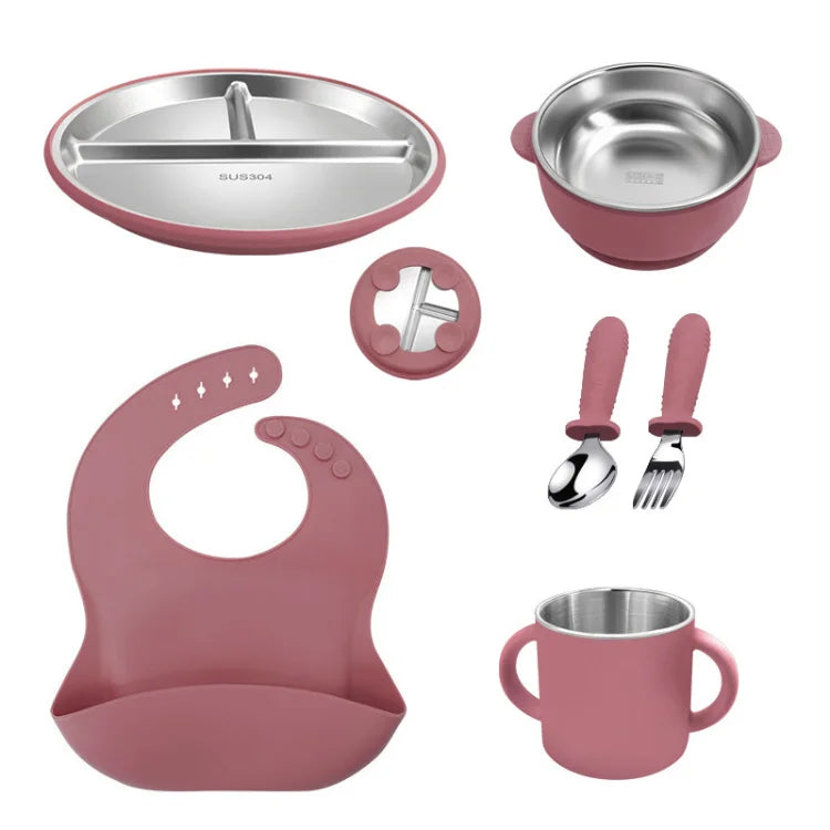 Children'S New Silicone & Stainless Steel Baby Toddler Feeding Cutlery Set 6 in 1 BPA