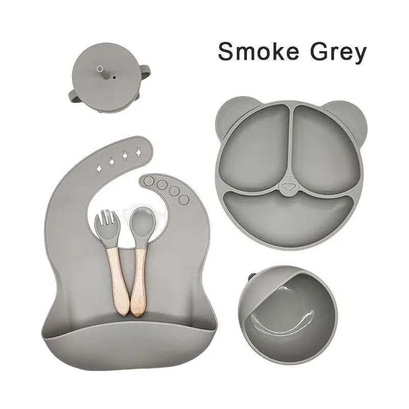 Children'S Silicone Baby Feeding Set BPA Free Toddler Dinnerware Includes Bib Plate Bowl