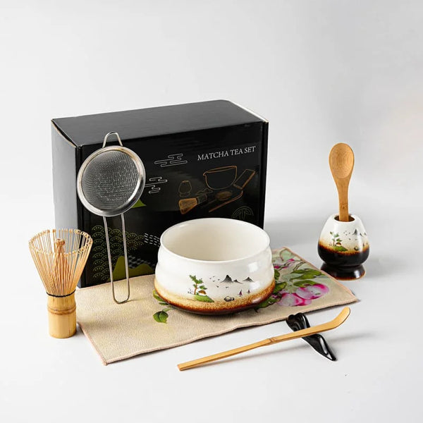 Price Custom Print Artistic Landscape Ceramic Matcha Bowl Bamboo Whisk Gift Set