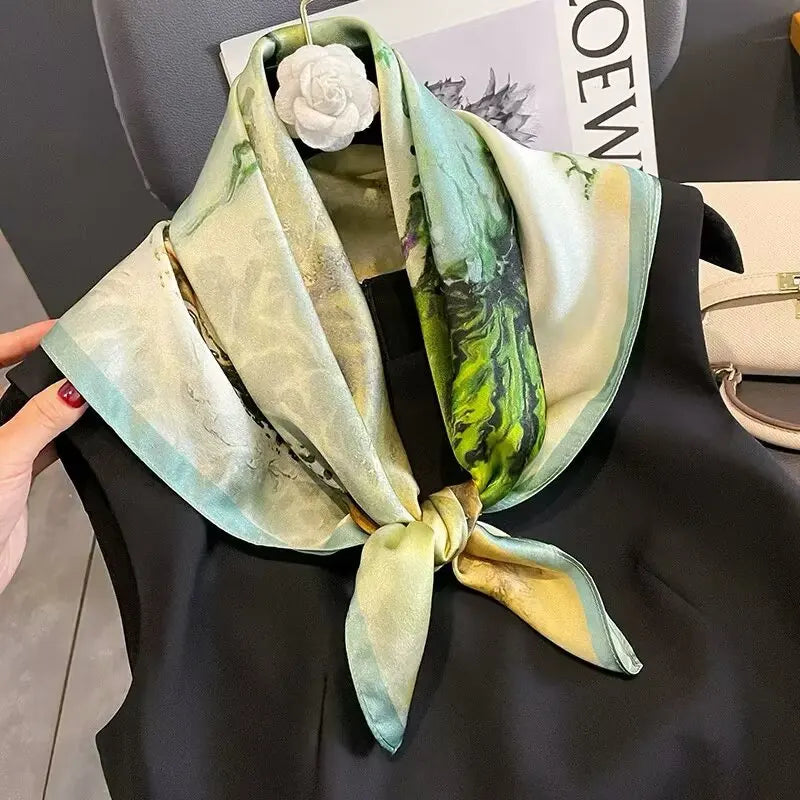 Floral Print Pure Mulberry Silk Square Scarf Women Soft Smooth Lightweight Contrast