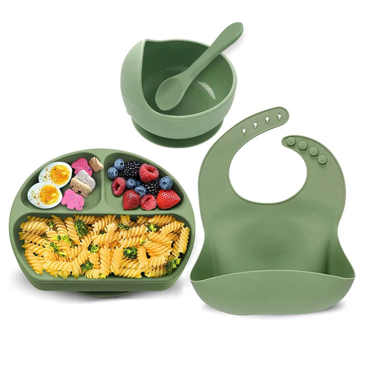 Silicone Toddler Weaning Set with Adjustable Bib and Suction Bowl