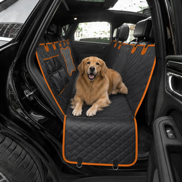 Diamond Quilted Dog Car Seat Cover Orange Piping Hammock with Bone Shape Mesh Window