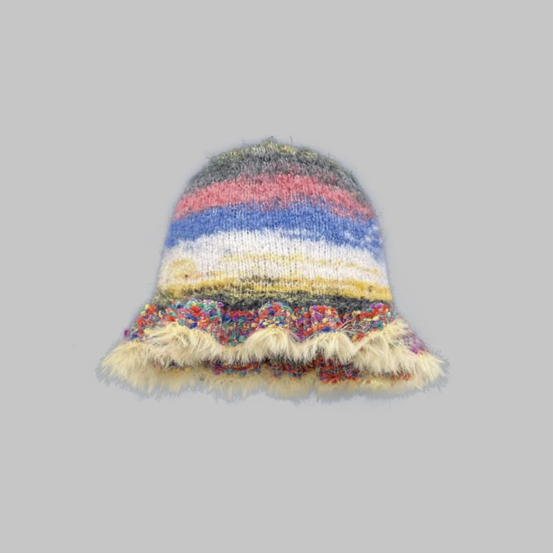 Winter Beanie Acrylic Knit Cuffed Plain Hats Plush Big Head Circumference Reversible