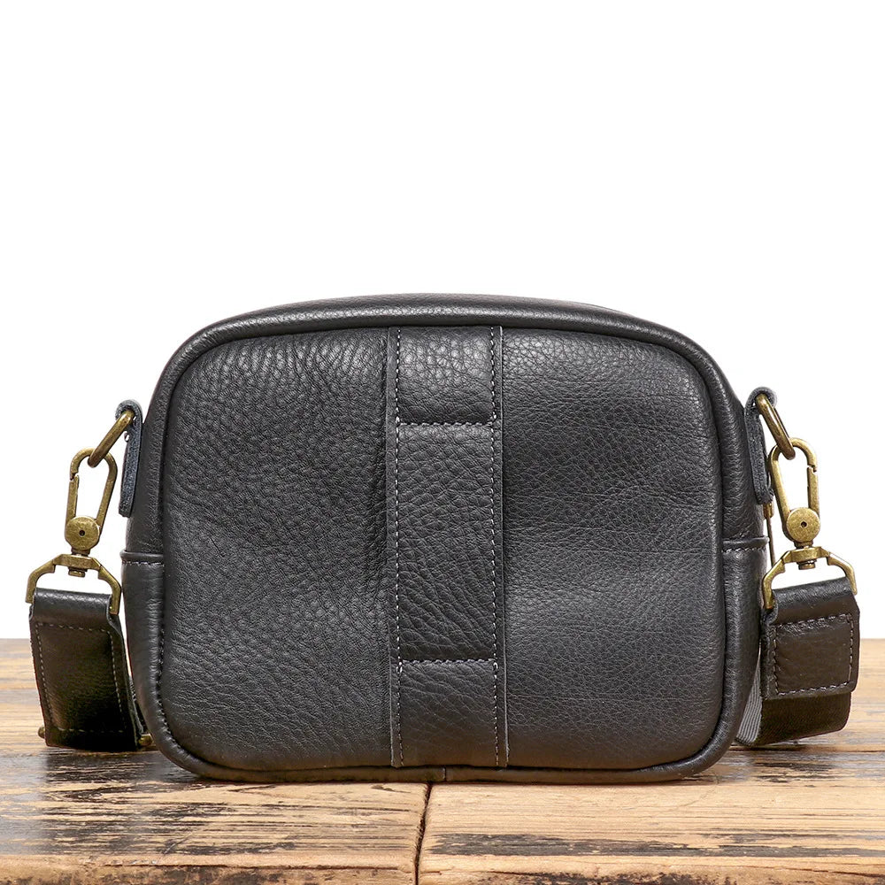 Black Genuine Leather Men Single-Shoulder Crossbody Bag Belt Casual Waist Bag Cowhide