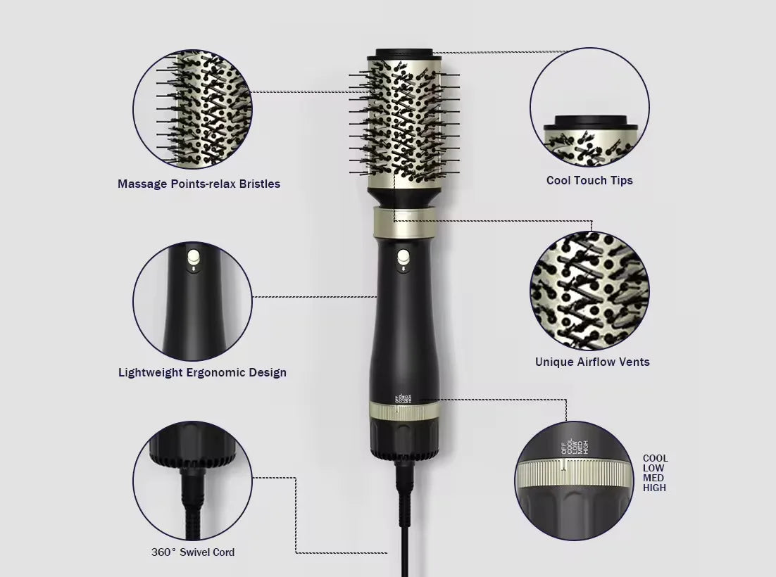 2 in 1 One-Step Hot Air Brush, Professional Salon Hair Dryer Brush Multifunctional Fast