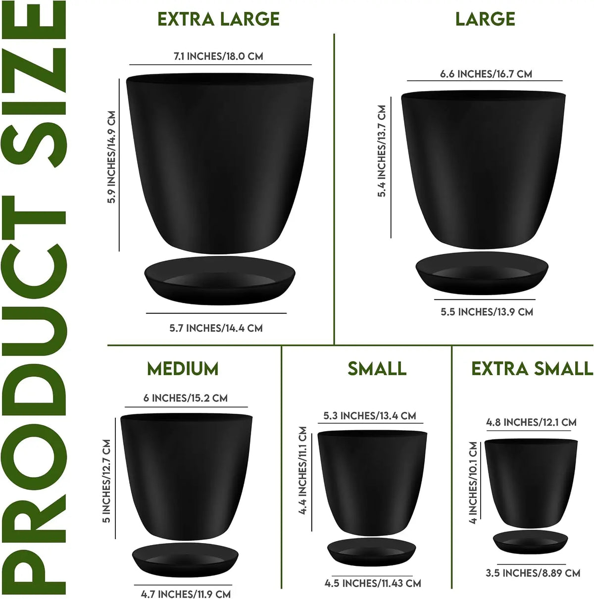 5 Pack Eco-Friendly Durable Self-Watering Plastic Flower Pots Drainage Holes