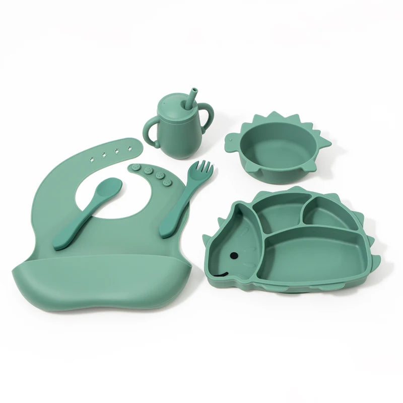 Fubon Silicone Manufactory Dinosaur Silicone Baby Feeding Set for Dinner Lunch Breakfast