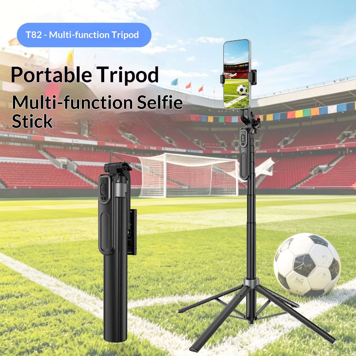 Model T82 Four Support Legs Aluminium Alloy 1.8m Selfie Tripod with Sub-Handle Selfie