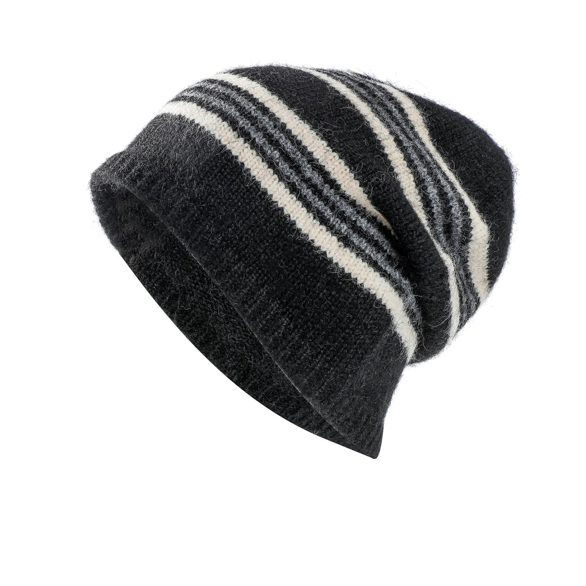 Winter Striped Wool Blend Beanie Hat Custom Unisex Jacquard Slouchy Knit Cap Thermal