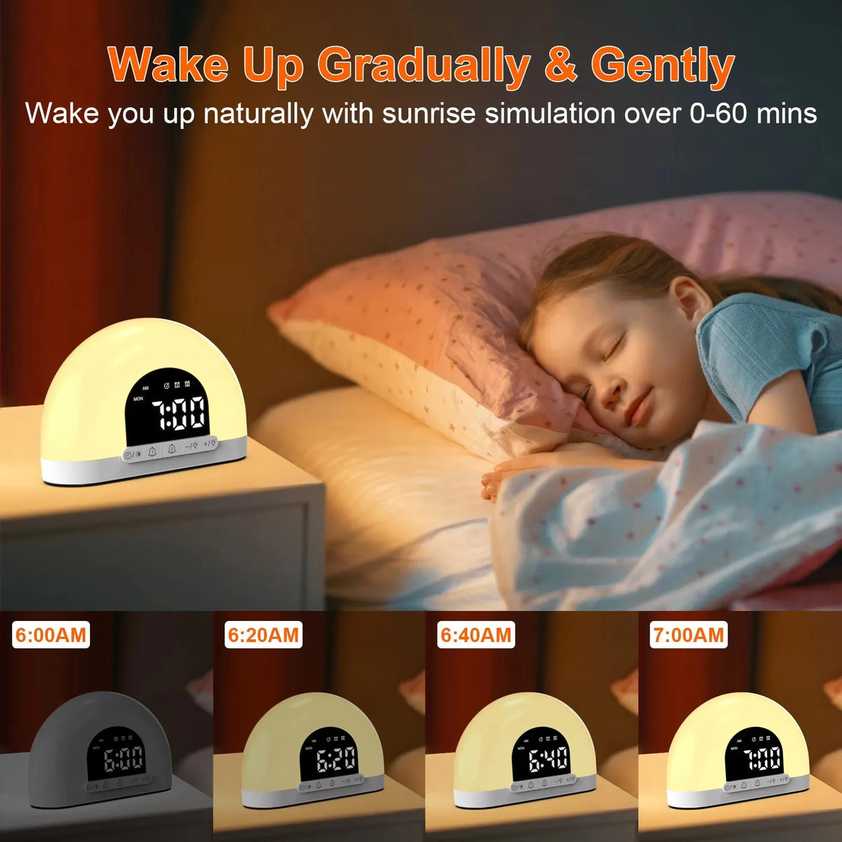Digital Desk Table Sunrise Alarm Clock Wake Up Light Smart Electronic LED Simulated