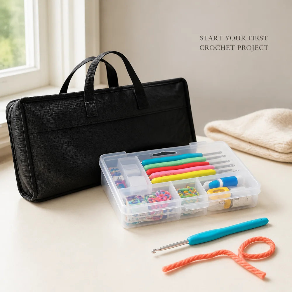 113Pcs Crochet Kit Yarn Knitting Material Set DIY Handcraft Supplies with Hooks Tools