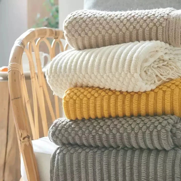 Knitted Wool Throw Blanket for Beds With Tassel Manta Cobertor Chunky Knit Blankets Sofa