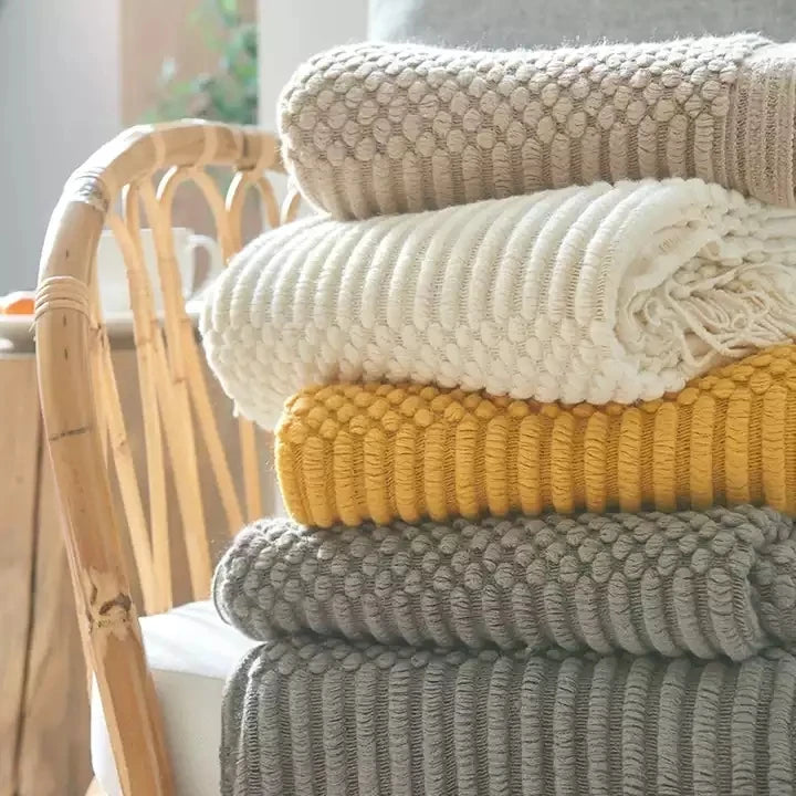 Knitted Wool Throw Blanket for Beds With Tassel Manta Cobertor Chunky Knit Blankets Sofa