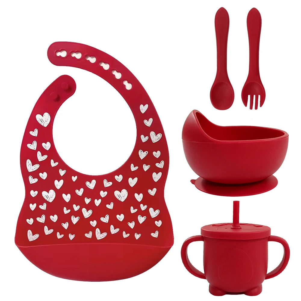 8pc Bebe Silicone Feeding Set Toddler Weaning Set Suction Bottom Infant Dining Tableware