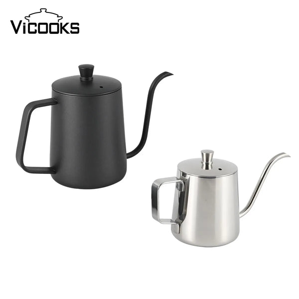 Stainless Steel Gooseneck Coffee Kettle Black and White Modern Pour Over Pot Travel