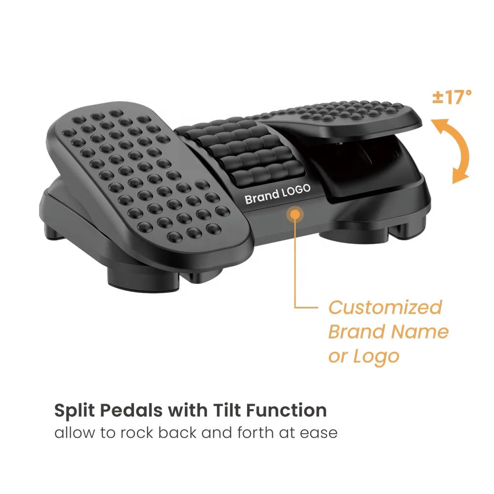 Ergonomic Foot Rest Under Desk Adjustable Massage Footrest With Split Pedals & Rollers