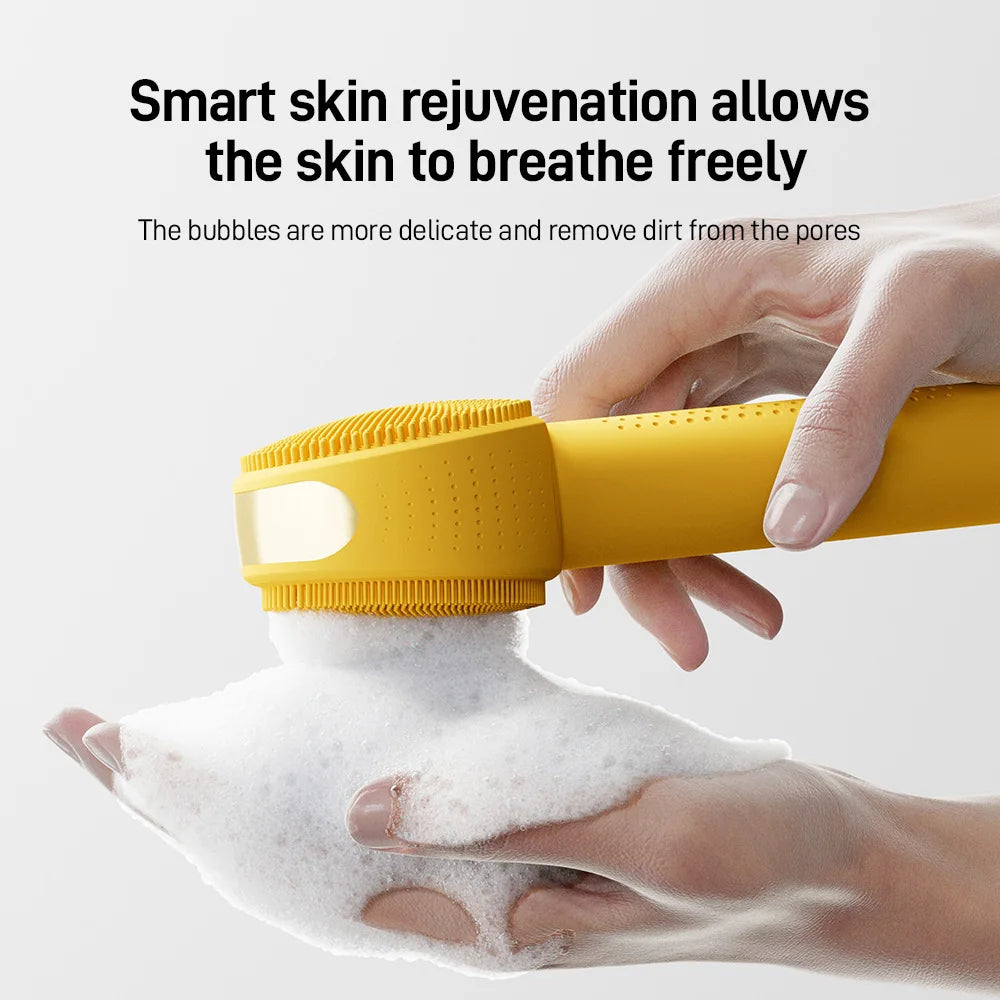 Heated Electric Soft Silicone Facial Cleansing Brush Handheld Double Side Face Scrubber