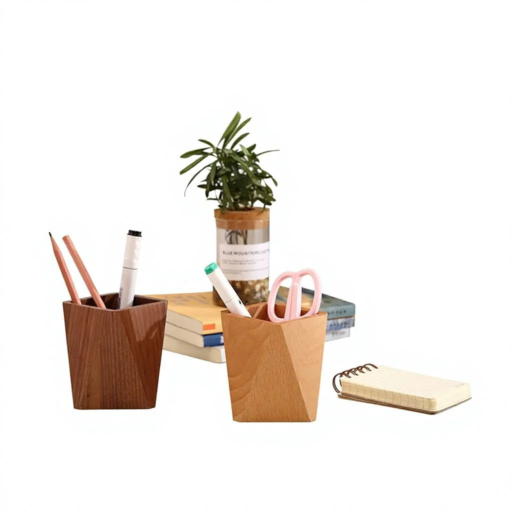 Large Capacity Wooden Pen Holder Solid Pine Wood Desk Storage For Office School Art