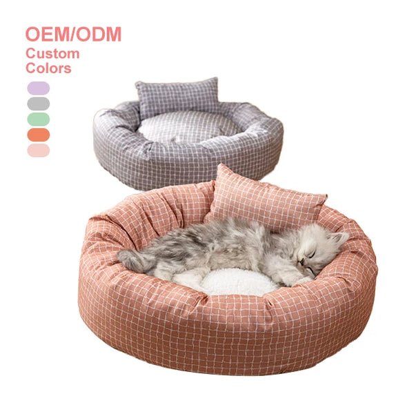 Custom Soft Washable Comfortable Round Donut Eco Friendly Luxury Solid Modern Cat Dog Bed