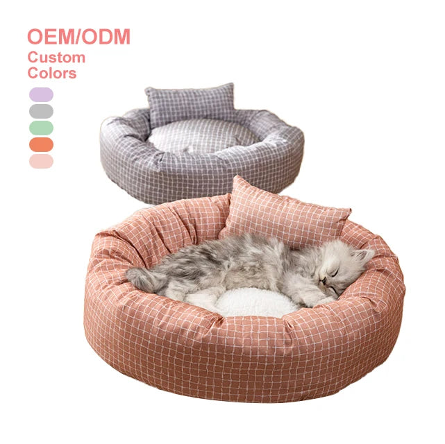 Custom Soft Washable Comfortable Round Donut Eco Friendly Luxury Solid Modern Cat Dog Bed