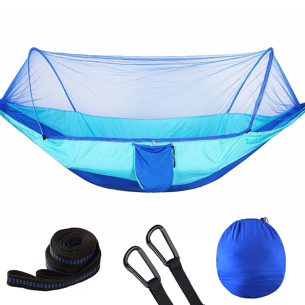 Lightweight Parachute Single Color Hammock with Mosquito Net for 1-2 Person All Seasons