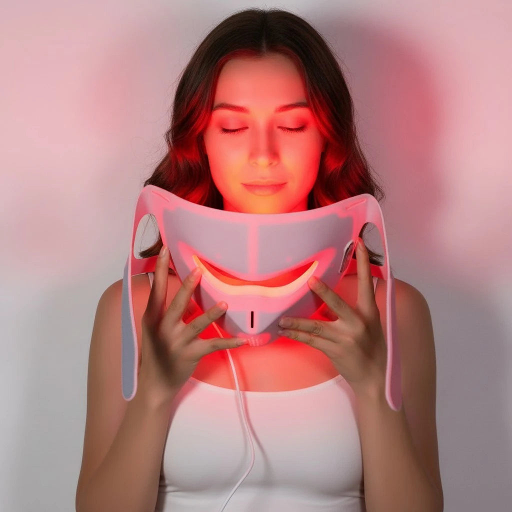 Pink Silicone LED Facial Mask with Red Light for At-Home Use