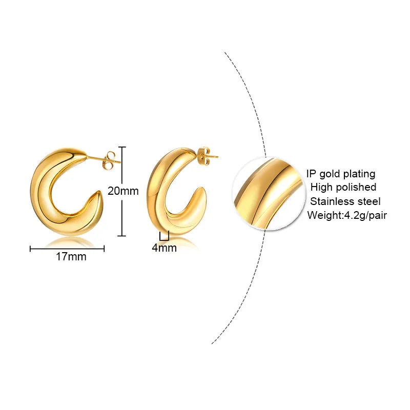 18K Gold Plated Stainless Steel Tarnish-Free Waterproof Hoop Earrings Women'S