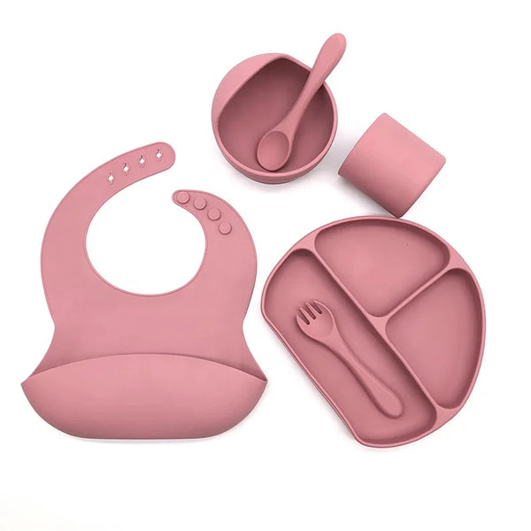 Top Seller Custom 6pcs Baby Feeding Set Food Grade Silicone Dinnerware Including Cups