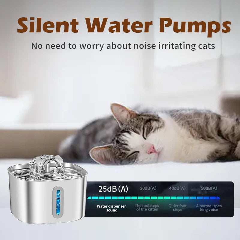 3.2L 304 Stainless Steel Automatic Cat Water Fountain Dog Dispenser Ultra Quiet Silent