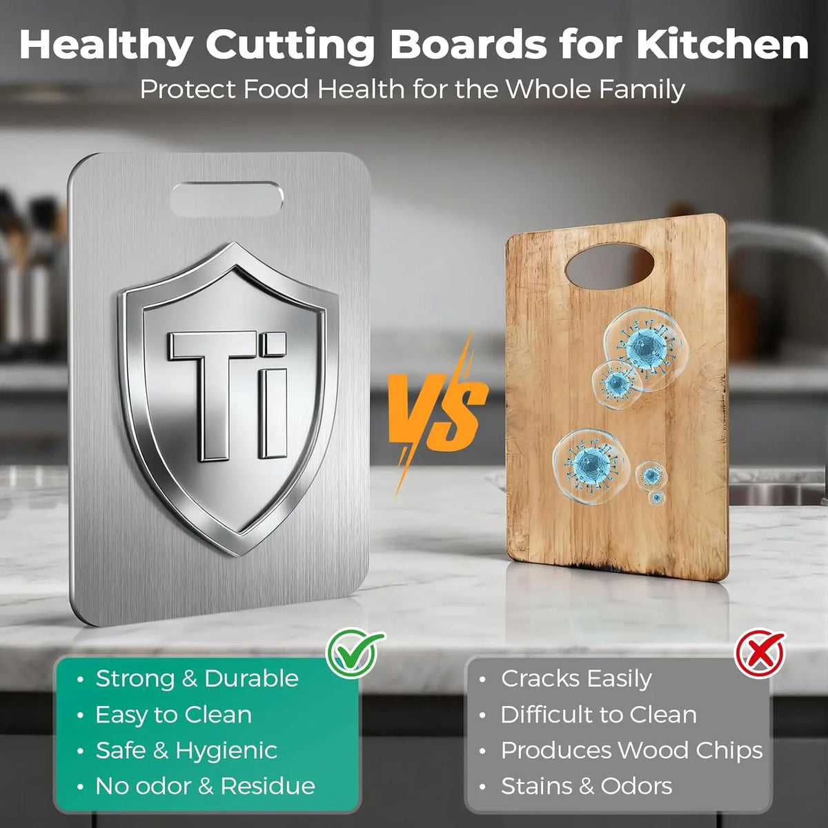 Pure Titanium Cutting Board Non-Toxic Antimicrobial Heat Resistant Durable Dishwasher