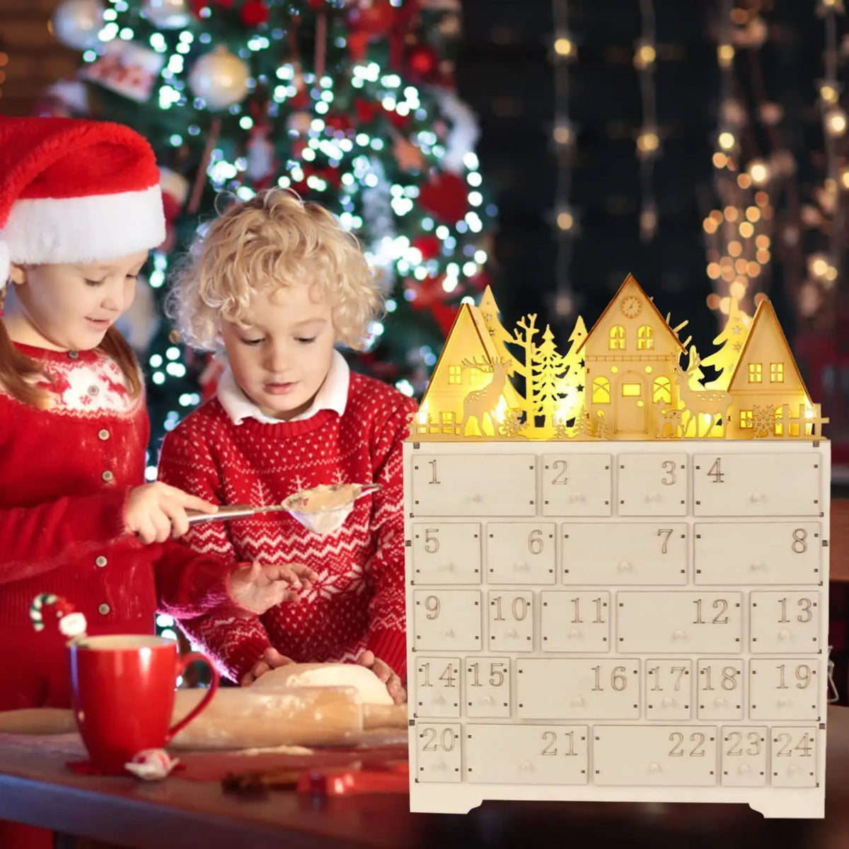 Christmas Wooden Advent Calendar With 24 Storage Drawers Large Size Xmas Countdown