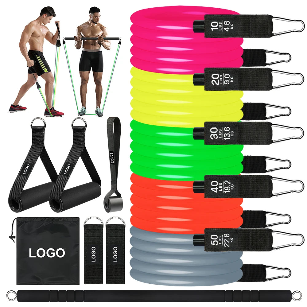 Latex Resistance Band Set 12 Piece 10-50 Lbs Full Body Strength Training Home Gym